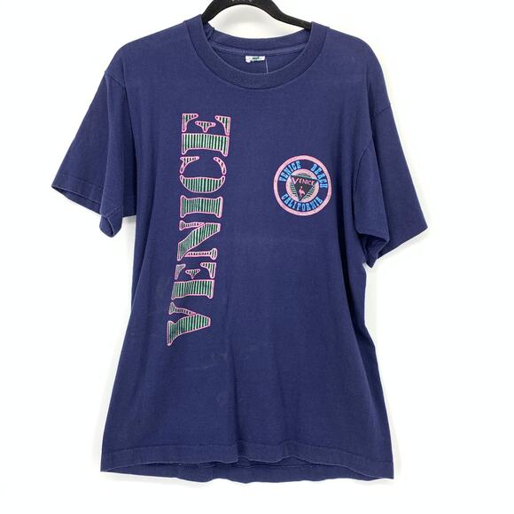 Vintage Venice Beach Crew Neck T-Shirt Mens Size Large Blue Short Sleeve - Picture 1 of 5